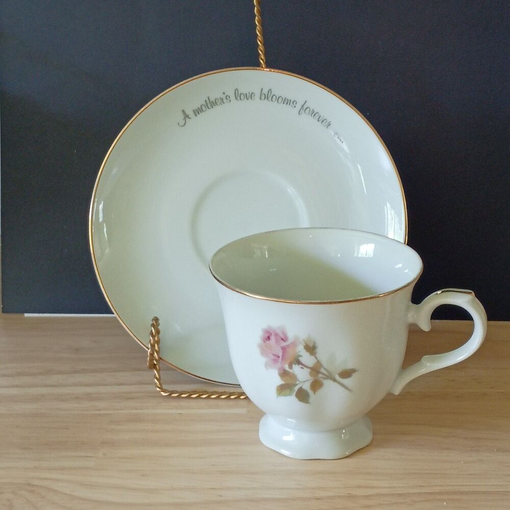 A Mother's Remembrance Porcelain 2 Piece Tea Cup and Saucer Set with Holder